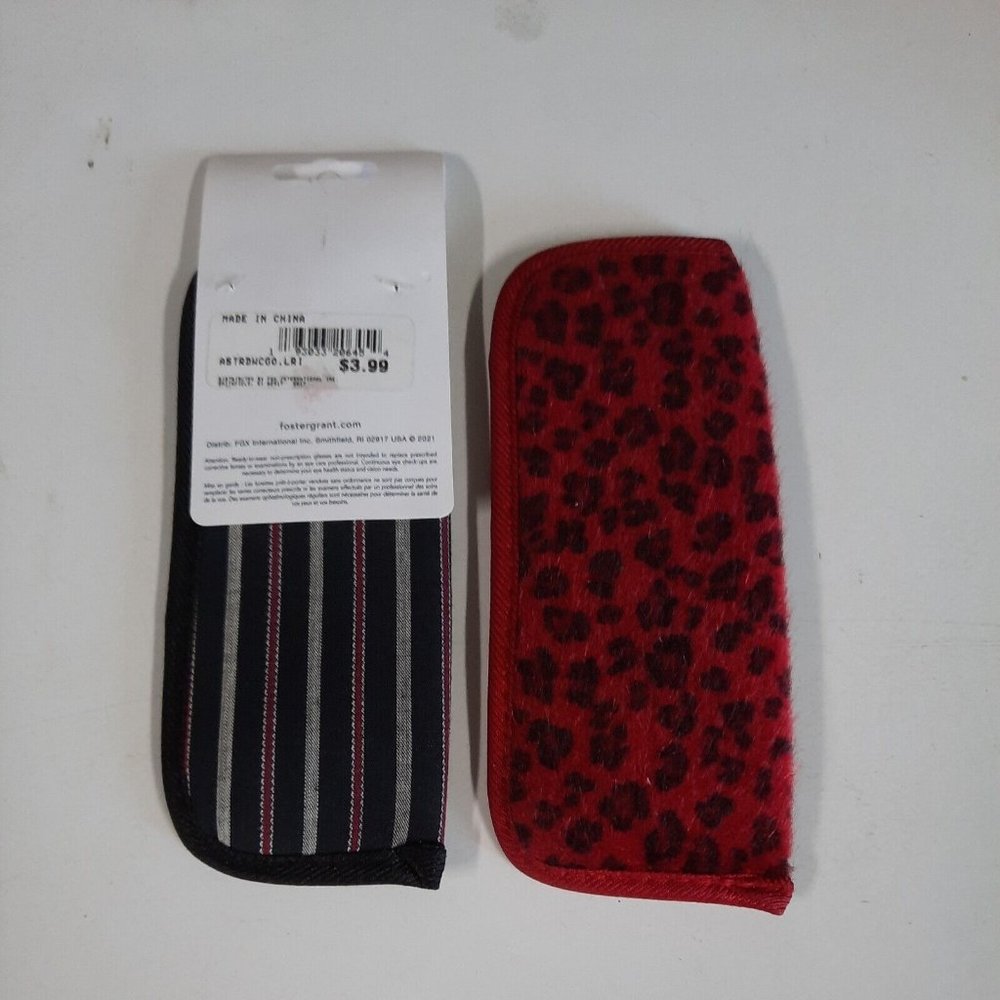 Foster Grant Glasses Case Sleeve Pouch Lot of 2 Red Animal Print Striped Travel - Picture 3 of 5